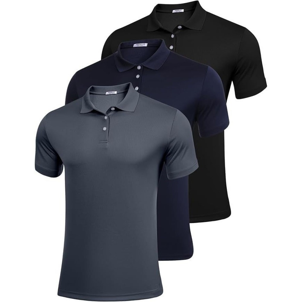Pinspark Men's 3-Pack Quick Dry Slim Fit Golf Polos - Blue, Black, Gray - 2XL‎